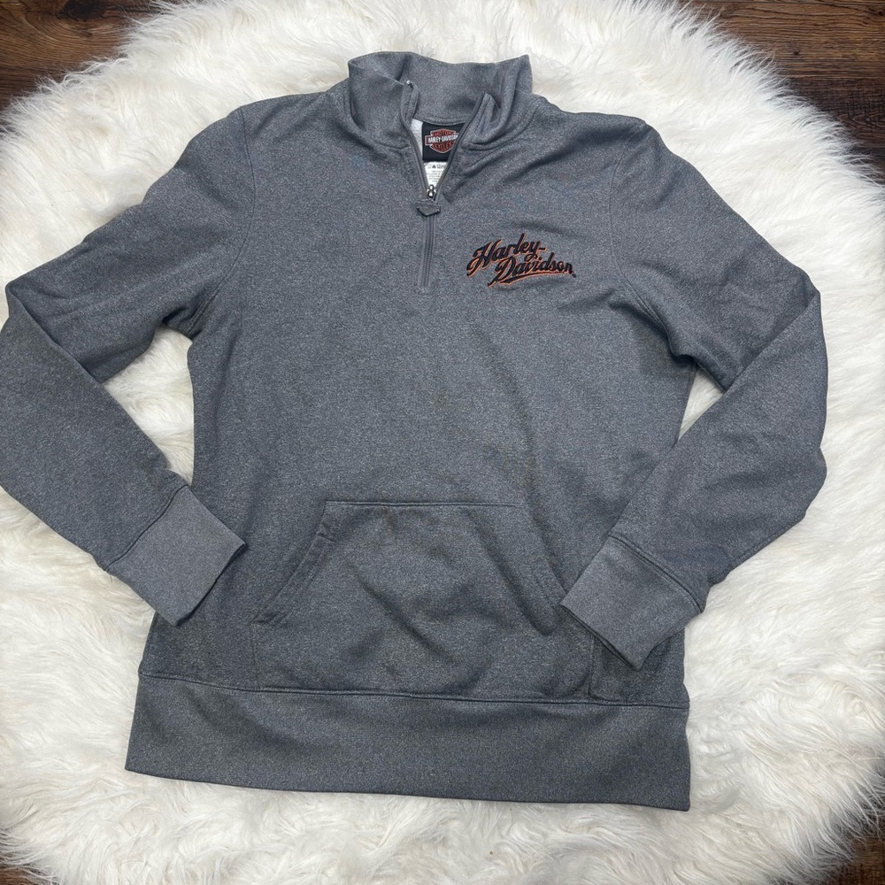 Harley Davidson Motorcycles Gray Quarter Zip Pullover Sweatshirt sized Medium
